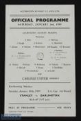 1958/59 Accrington Stanley reserves v Carlisle Utd reserves league match programme 3 January 1959;