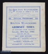 1946/47 Bolton Wanderers v Grimsby Town Div 1 match programme 28 September 1946; team changes,