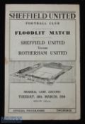 1953/54 Sheffield United v Rotherham United football programme floodlight opening 16 Mar single