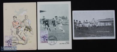 20th century French Rugby Postcards (3): One b/w from the real photograph action Rugby Series of