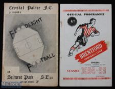 1953/54 Crystal Palace v Chelsea football programme floodlight opening 28 Sept, tears at edges,
