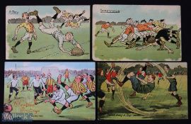 1900s Rugby Cartoon Postcards Selection C (4): Cartoons: 'A Try' and 'A Scrimmage', plus 'There's