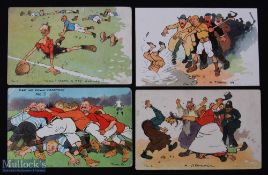 1900s Rugby Cartoon Postcards Selection A (4): Tom Browne, famed cartoonist inc sport, four of his