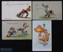 1900s Rugby Cartoon Postcards Selection E (4): Two classic Donald McGill cartoons, 'I tried very