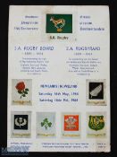 1964 S Africa President's XV v The Rest Rugby Programme: Glossy fold over illustrated programme from