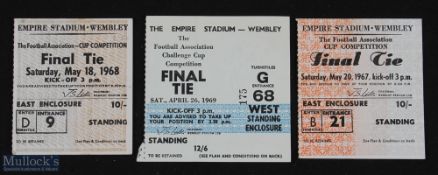 Tickets: 1967 + 1968 + 1969 FAC final match tickets; good. (3)