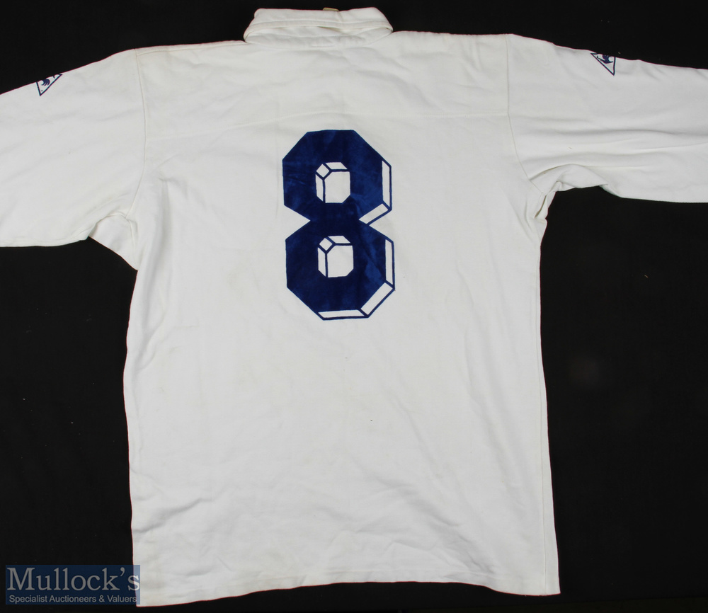 1980s Matchworn France Rugby Jersey: J-L Joinel's no. 8 jersey, white with blue FFR & cockerel - Image 4 of 4