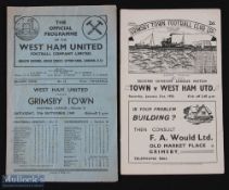 1949/50 Grimsby Town v West Ham Utd Div. 2 match programme 21 January 1950 + return match at WHU