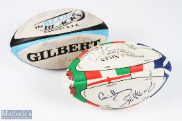 Pair of Signed Rugby Balls, Full Sized (2): A Cardiff Rugby 'Blue & Blacks' ball signed by many of a