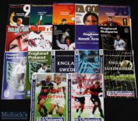 Collection of England international home match programmes to include 1996 Poland (WC) + team