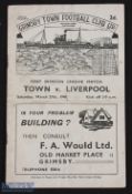 1947/48 Grimsby Town v Liverpool Div. 1 match programme 27 March 1948; slight crease, slight edge