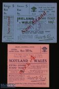 Wales v Ireland 1928/ Scotland 1929 Rugby Tickets (2): Blue and pink respectively, attractive card