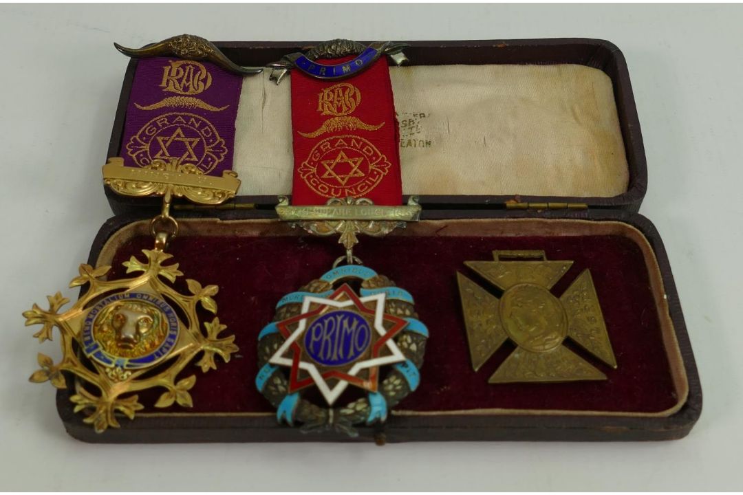 Two hallmarked silver & enamel RAOB Buffaloes medals or jewels: Issued from the Shakespeare Lodge