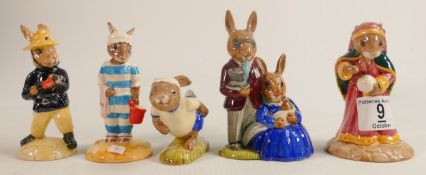 Five Royal Doulton Bunnykins Figures Fortune Teller, Family Photograph, Jogging, Mother & Fireman.