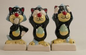 Lorna Bailey set of 3 wise monkey cats. Hear, see , speak no evil
