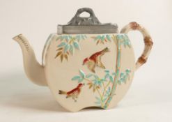 19th Century Embossed Earthen Ware Tea Pot with Pewter Lid in the Japan style, height 14cm