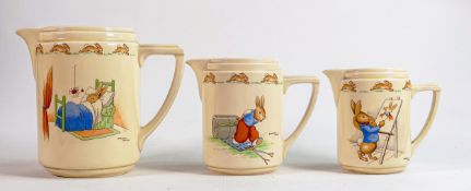 Royal Doulton Bunnykins collection of Casino shaped jugs, all signed Barbara Vernon, tallest