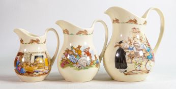 Royal Doulton Bunnykins collection of Albion jugs, tallest 15cm. (3)