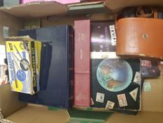 A mixed collection of items to include bound Popular Motoring Magazines, Cased Binoculars, childs