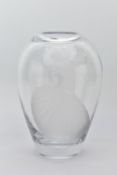 VICKE LINDSTRAND (1904-1983) FOR ORREFORS, A BALUSTER VASE OF SWOLLEN FORM, engraved with a semi-