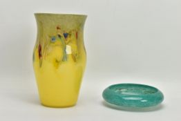 TWO PIECES OF STRATHEARN STUDIO GLASS, comprising a graduated yellow baluster shaped vase with a