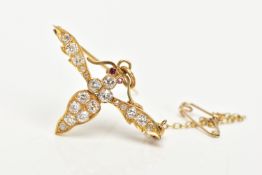 A LATE VICTORIAN GOLD DIAMOND INSECT BROOCH, yellow gold bee style brooch, set with two circular cut