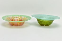A WMF IKORA BOWL, having rust coloured stripes leading to a green rim, approximate diameter 27cm,