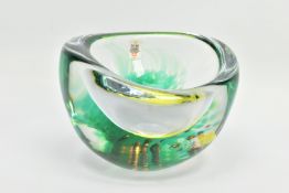 PER LUTKIN (1916-1998) FOR HOLMEGAARD, A GRAAL GLASS BOWL, yellow and green cased in clear glass,