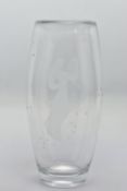 SVEN PALMQUIST (1906-1984) FOR ORREFORS, A COMPRESSED SWOLLEN CYLINDRICAL VASE, etched with a female