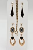 A 9CT GOLD BRACELET AND YELLOW METAL EARRINGS, a fine yellow gold rope chain bracelet, approximate