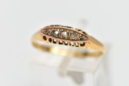 AN AF 18CT GOLD DIAMOND BOAT RING, yellow gold ring set with five rose cut diamonds, hallmarked 18ct