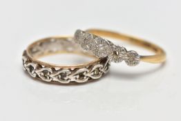 TWO RINGS, the first a five stone single cut diamond ring (one diamond is missing) each illusion