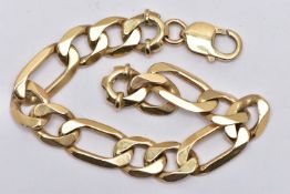 A 9CT GOLD HEAVY FIGARO CHAIN BRACELET, a yellow gold chain bracelet, approximate width 12mm,