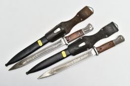 TWO GERMAN K98 BAYONETS, scabbards and frogs as follows, both are blade marked Cof- Carl Eichorn,