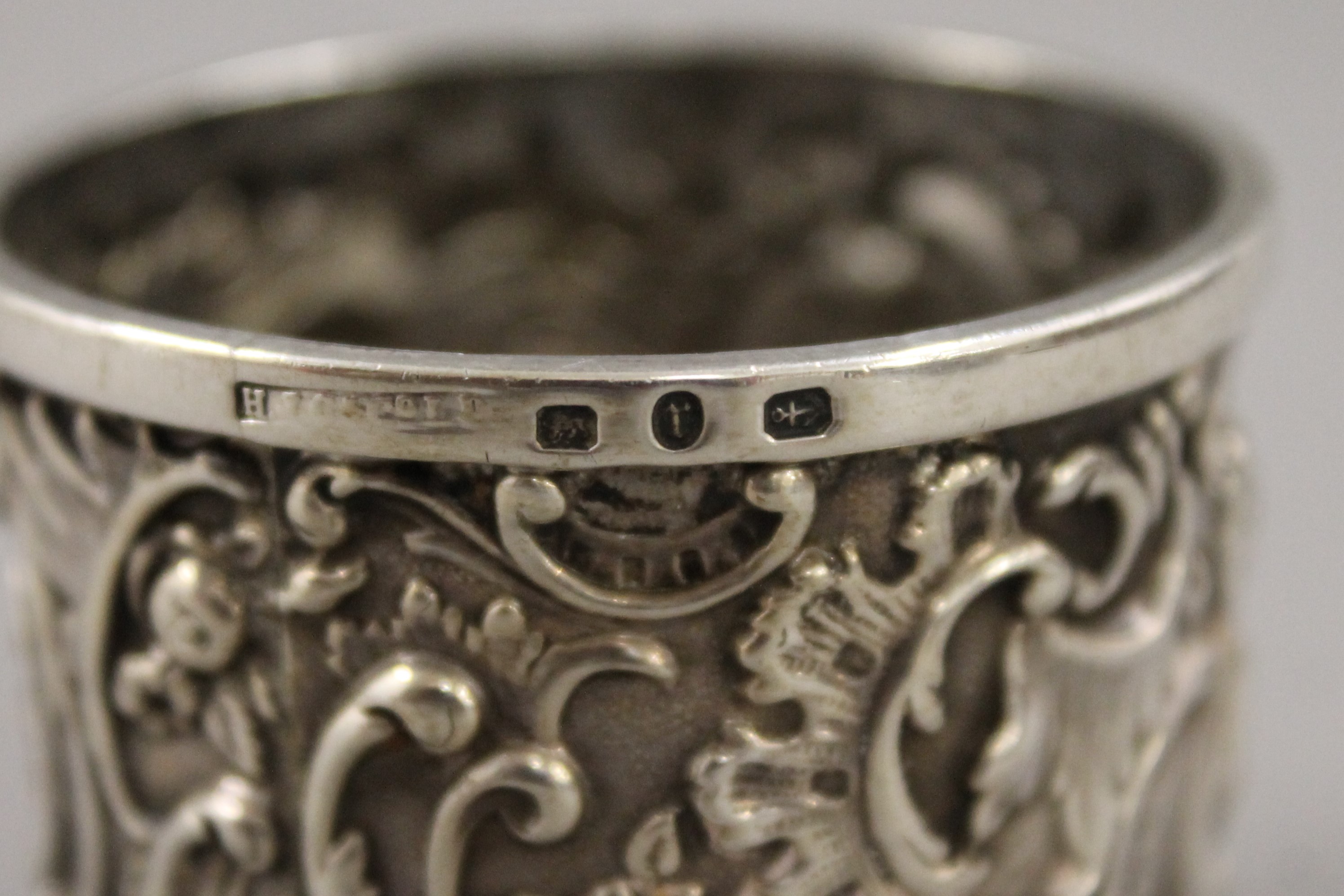 A repousse silver napkin ring hallmarked Birmingham 1891, silver Whisky and Sherry decanter labels, - Image 10 of 13