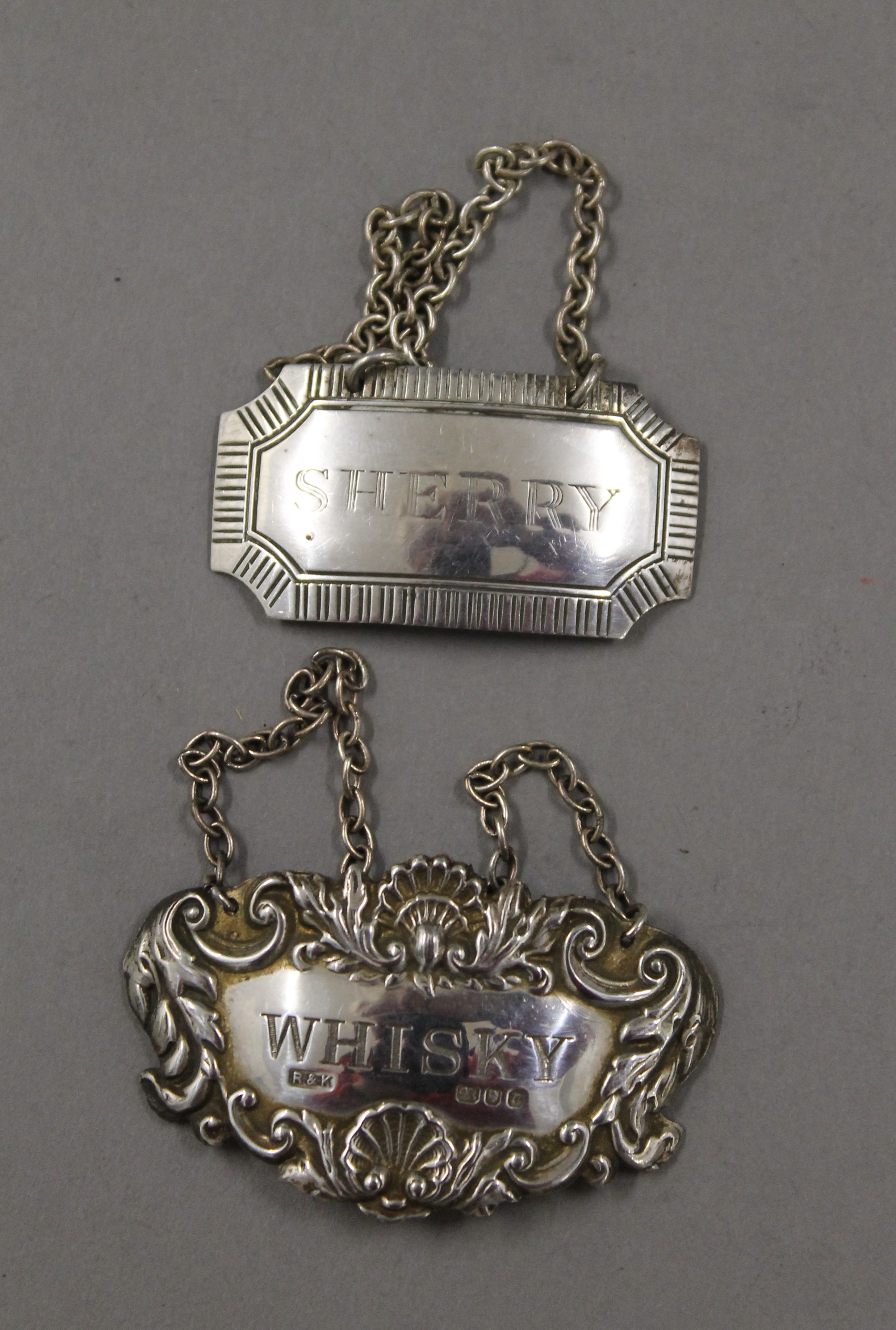 A repousse silver napkin ring hallmarked Birmingham 1891, silver Whisky and Sherry decanter labels, - Image 2 of 13