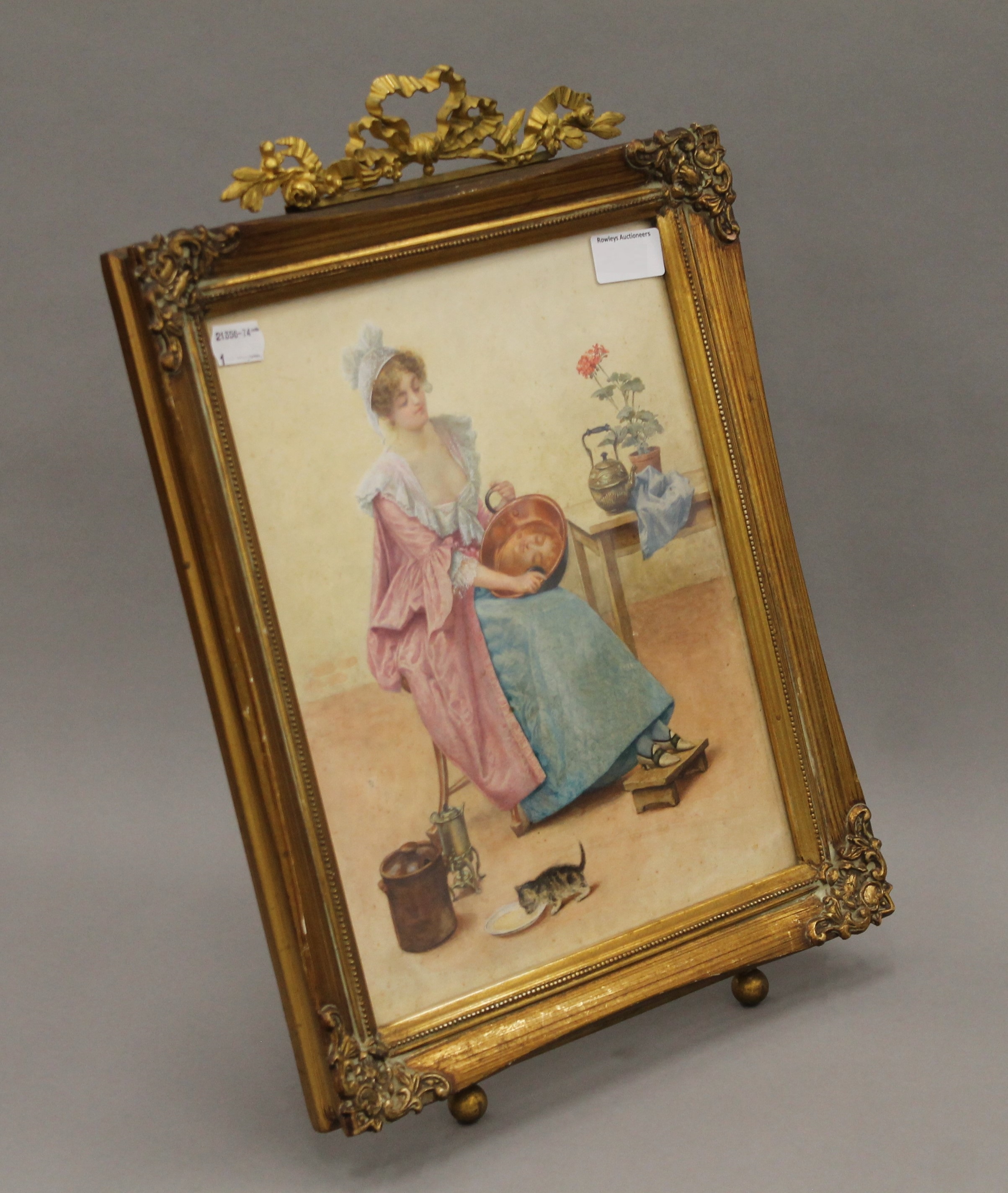 CONTINENTAL SCHOOL (19th century), A Loosely Clad Maid Polishing a Copper Pan to Reveal her Face, - Image 3 of 4