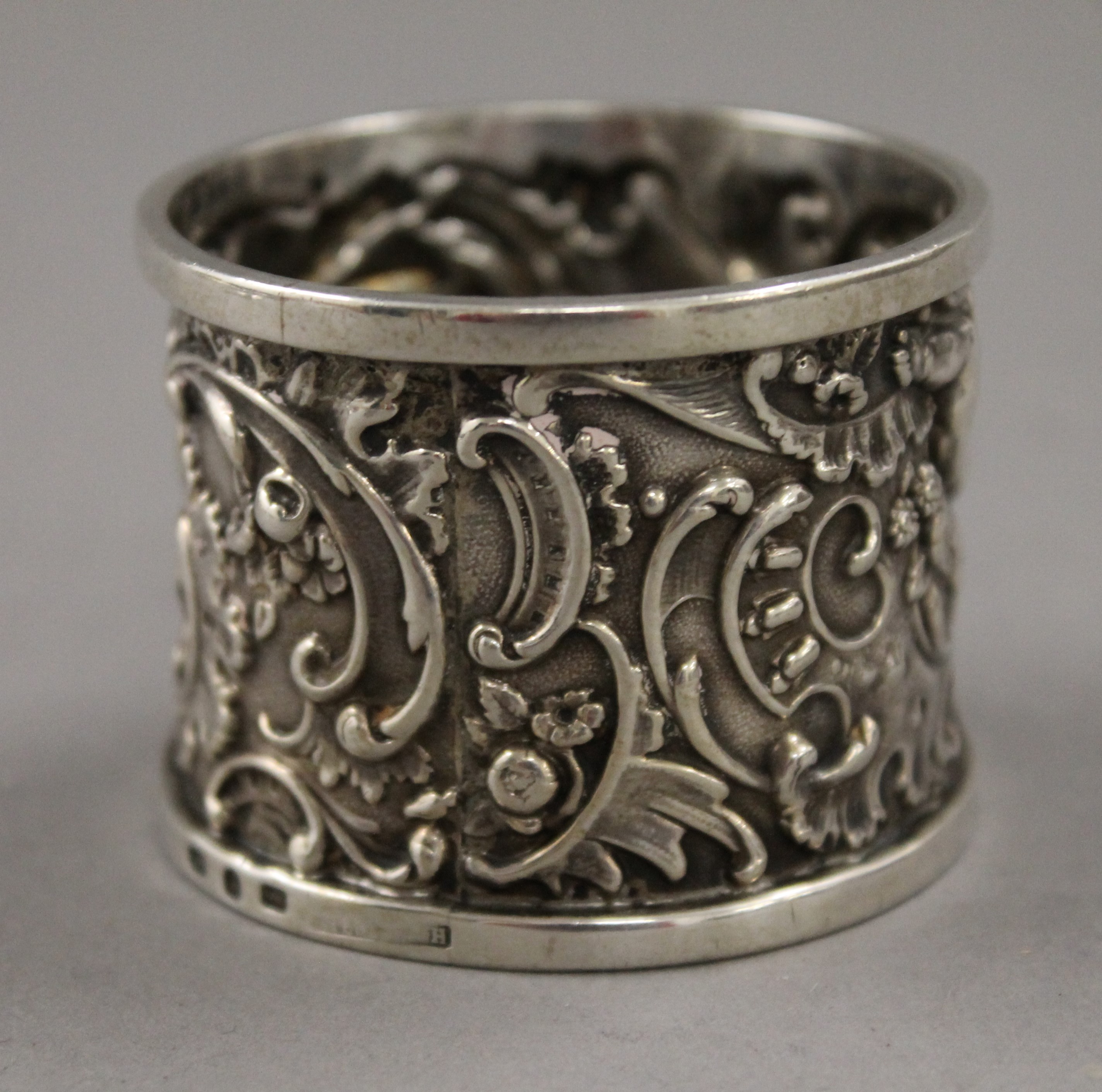 A repousse silver napkin ring hallmarked Birmingham 1891, silver Whisky and Sherry decanter labels, - Image 7 of 13