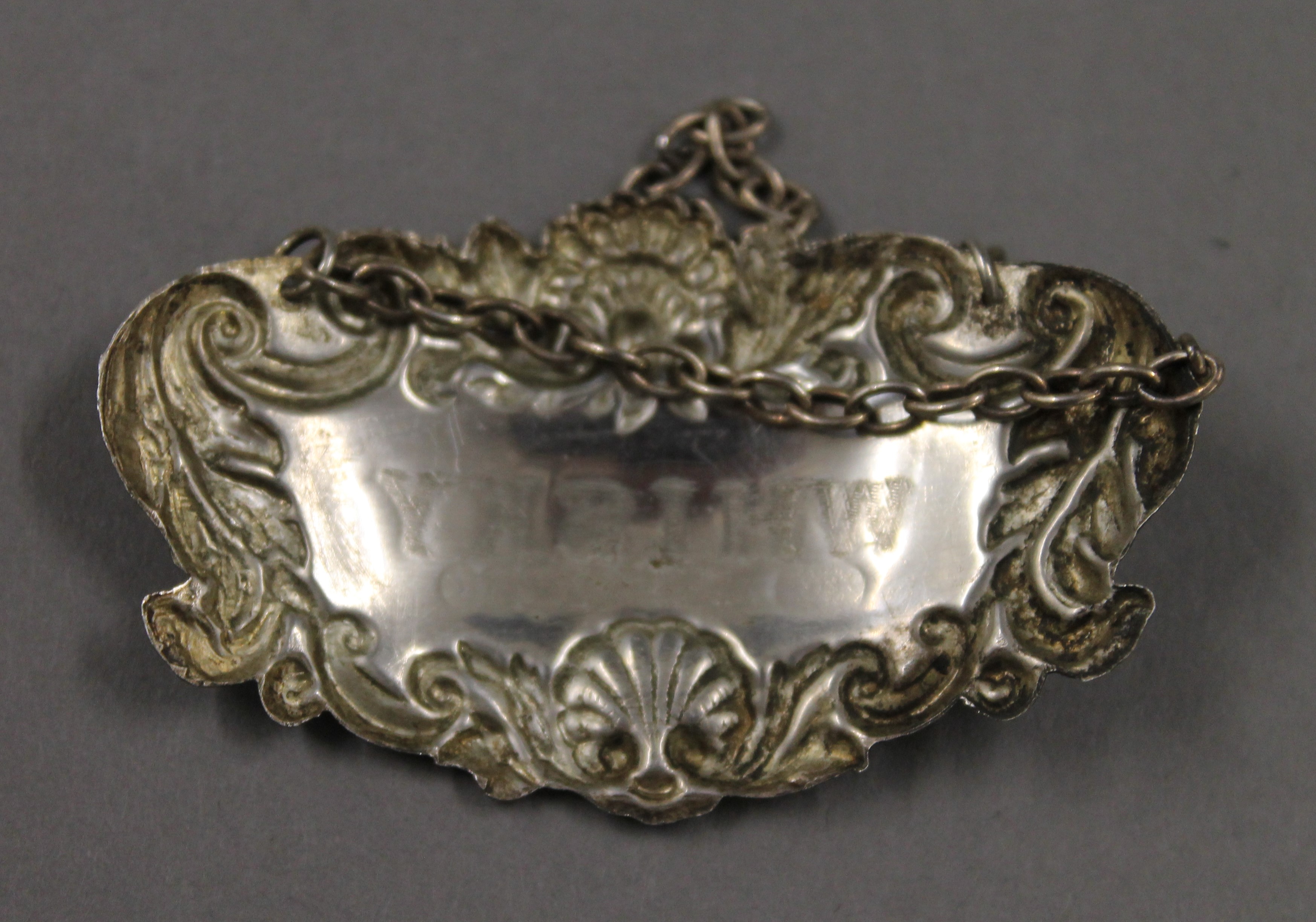 A repousse silver napkin ring hallmarked Birmingham 1891, silver Whisky and Sherry decanter labels, - Image 4 of 13