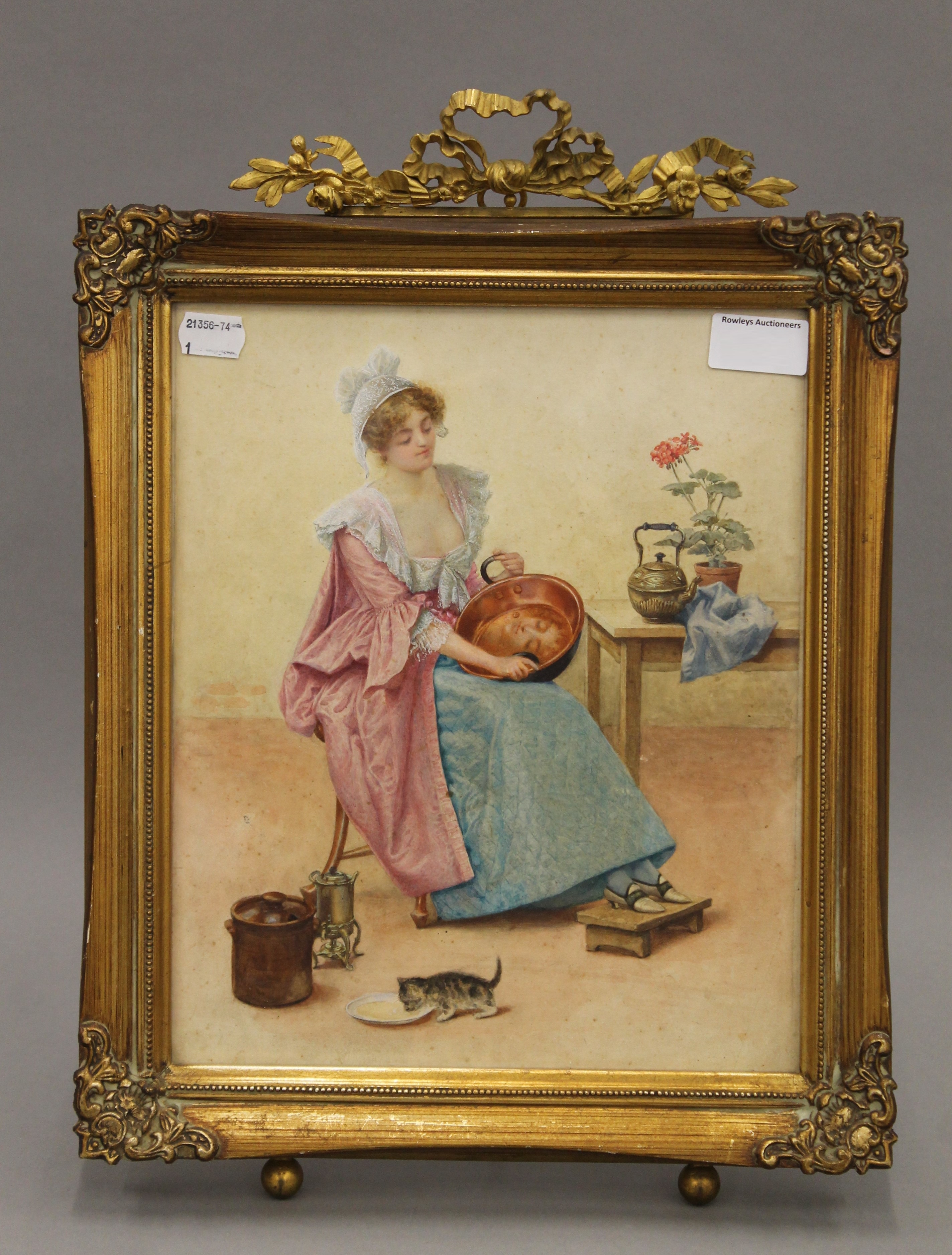 CONTINENTAL SCHOOL (19th century), A Loosely Clad Maid Polishing a Copper Pan to Reveal her Face, - Image 2 of 4