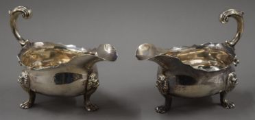 A pair of Georgian silver sauce boats. 18.5 cm long. 806.3 grammes.