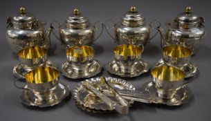 A quantity of Japanese 875 silver tea wares. The teapot 14.5 cm long. 80.02 troy ounces.