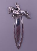 A 925 silver equestrian bookmark. 8.25 cm high.