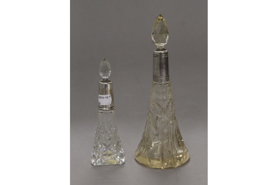 Two cut glass silver mounted scent bottles. The largest 23.5 cm high. - Image 1 of 11