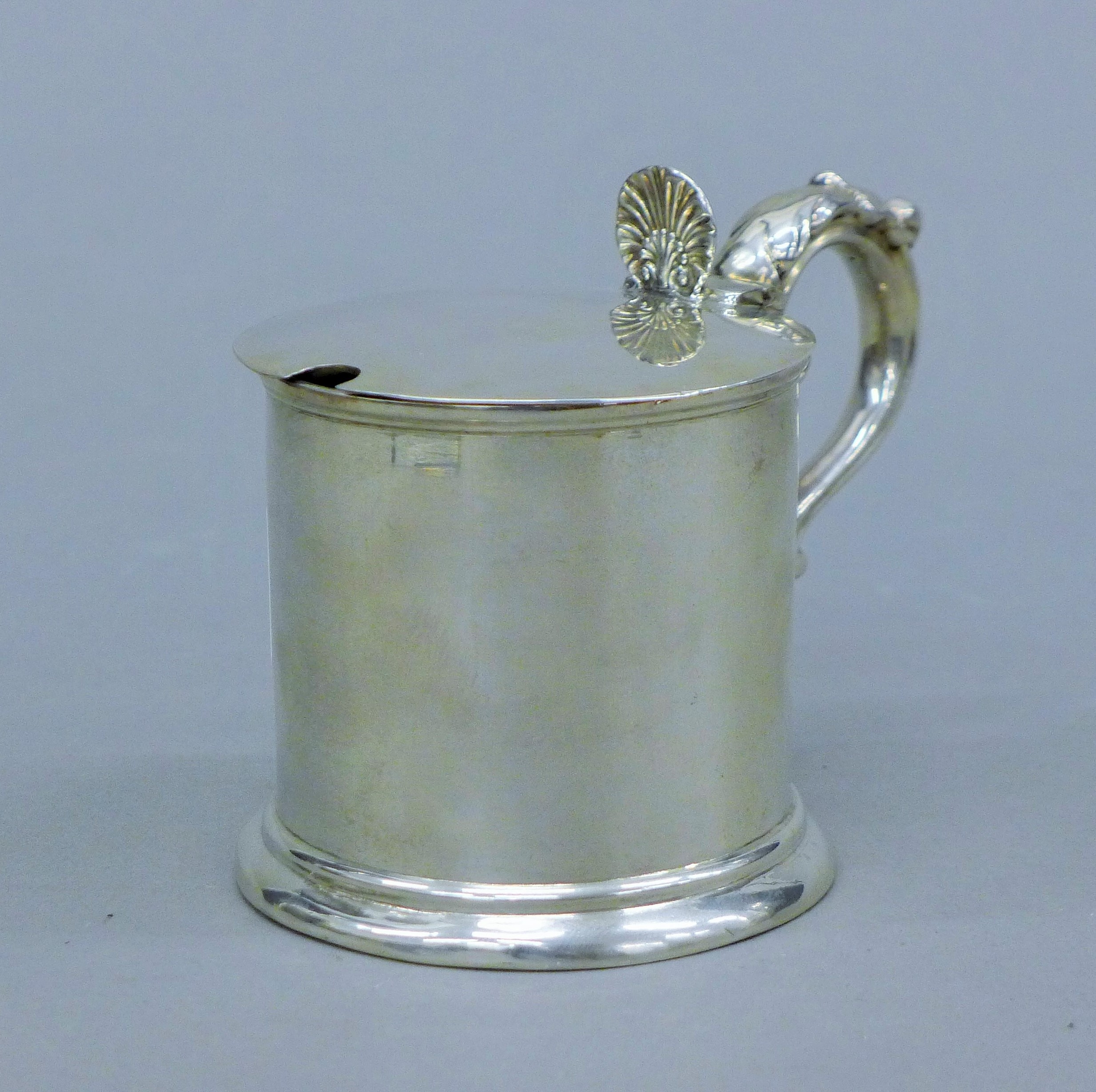 A Victorian silver drum mustard with original liner, hallmarked for London 1847,