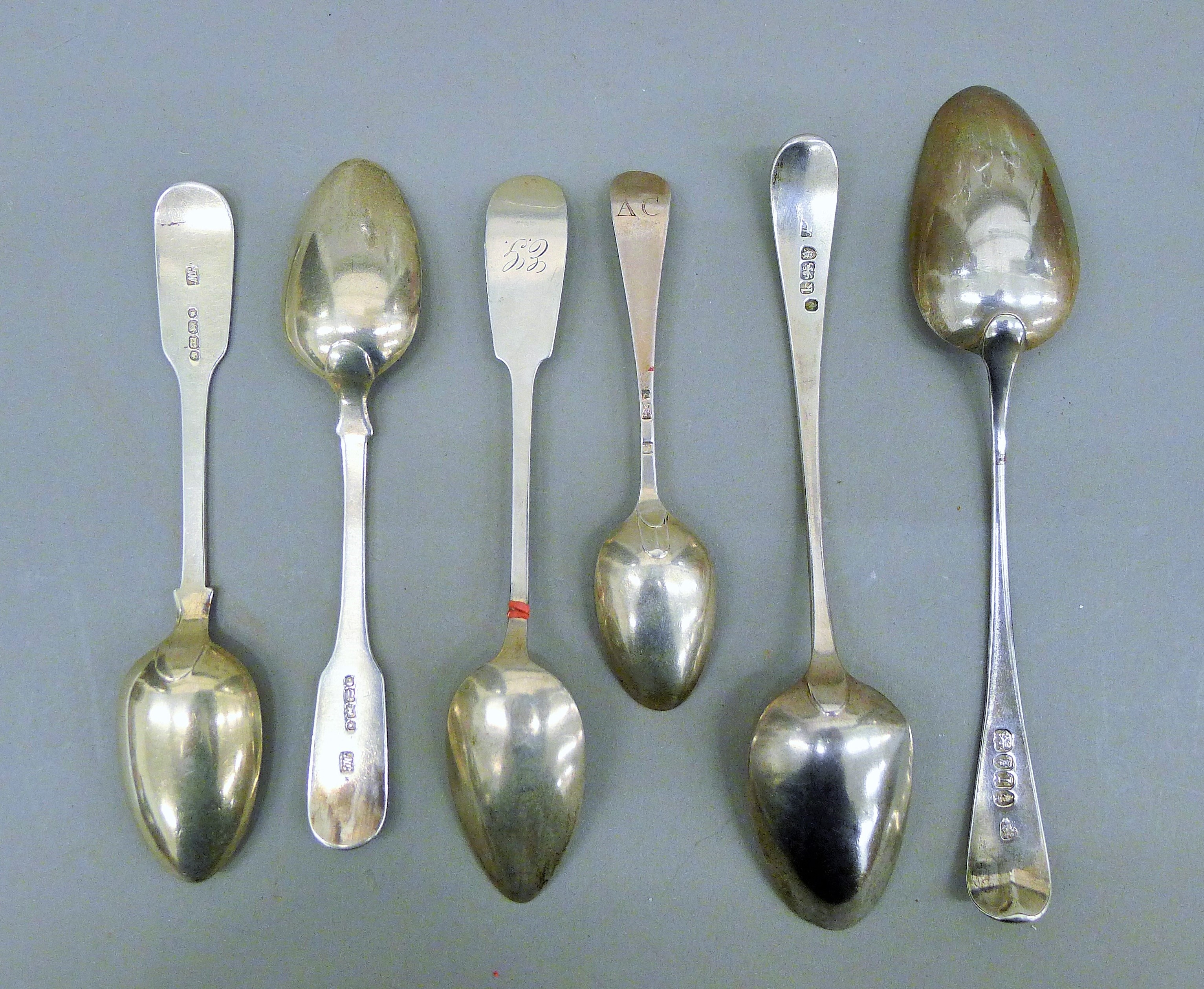 Three silver topped bottles, and various silver and plated spoons, etc. - Image 5 of 11
