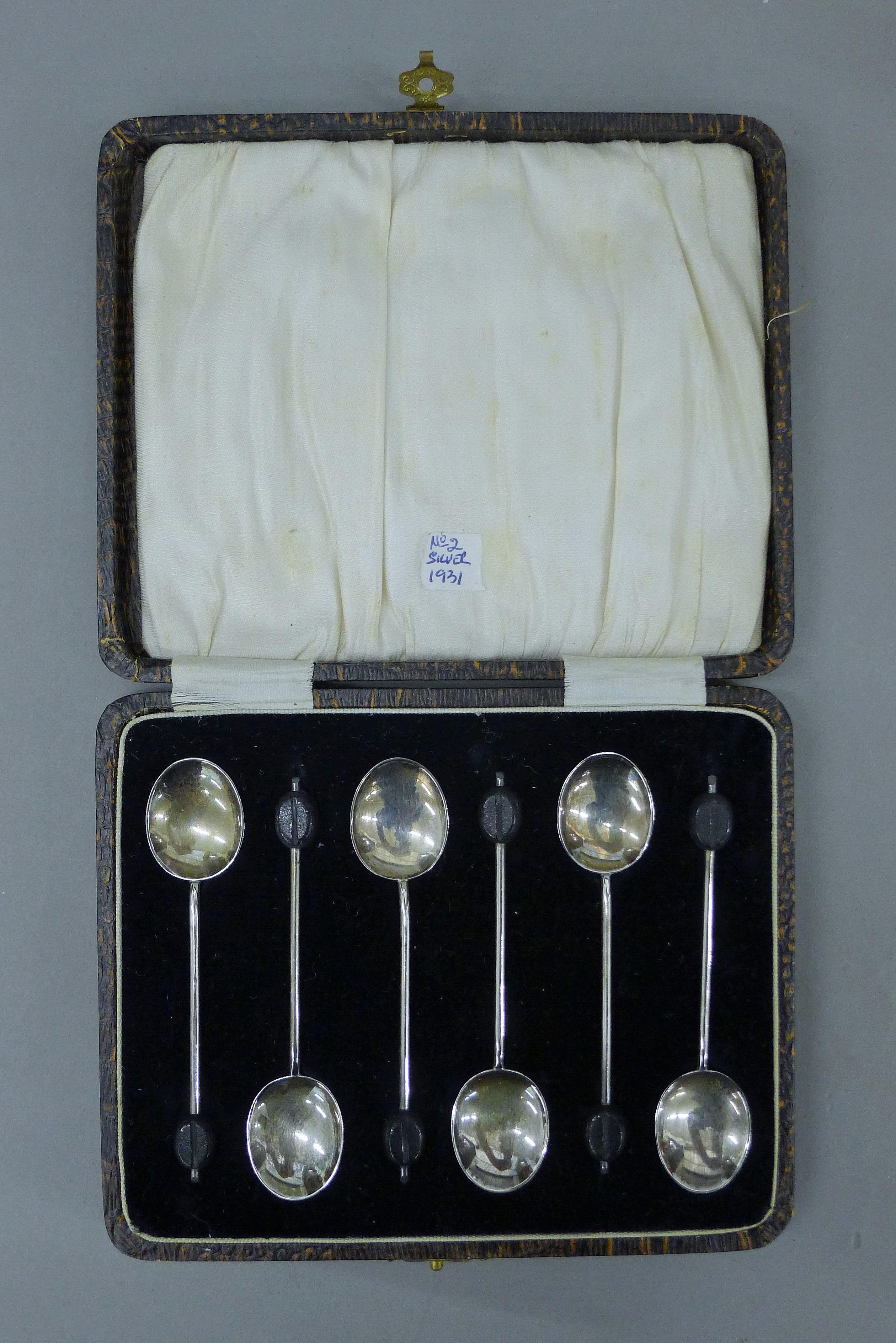 Three silver topped bottles, and various silver and plated spoons, etc. - Image 2 of 11
