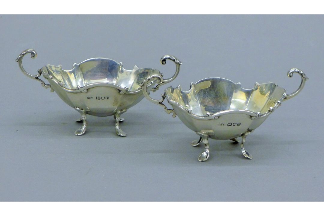 A pair of Victorian silver salts, hallmarked for London 1898, maker's mark of Silbray Hall & Co. - Image 1 of 3
