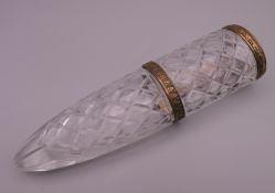 A 1920s/30s cut glass car posy holder. 15 cm high.