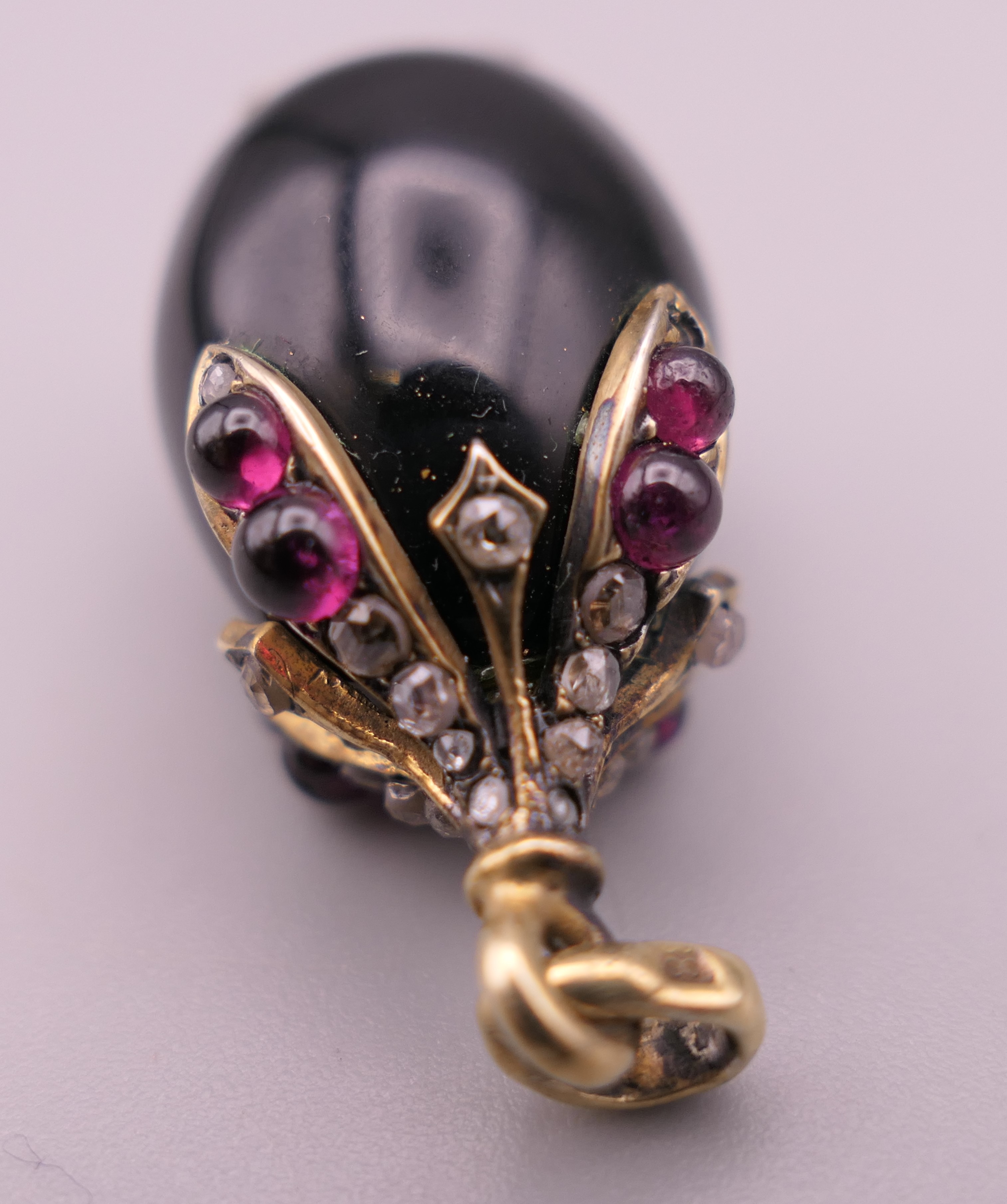 A jewelled silver mounted egg form pendant. 3 cm high. - Image 5 of 8